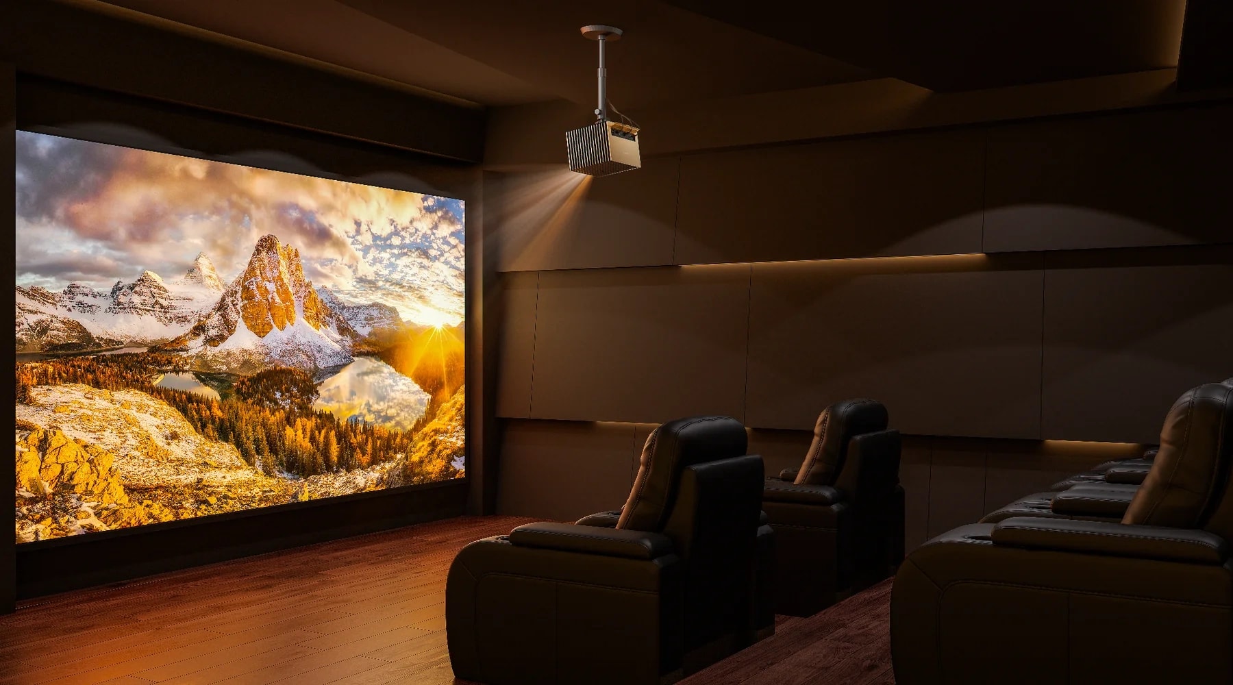 Heimkino im Keller – eingerichteter Kinoraum mit Leinwand und Beamer