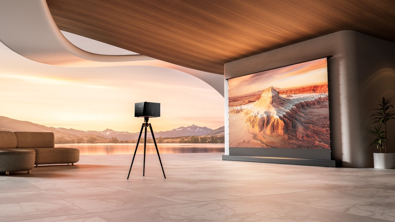 A Valerion VisionMaster projector demonstrating true ISO and ANSI lumen brightness with a vivid cinematic image.