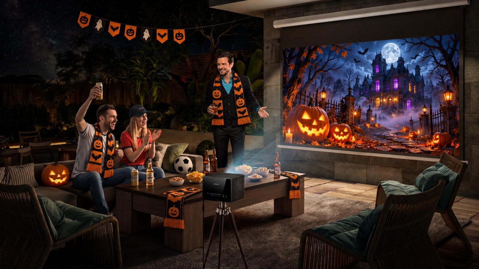 A Halloween-themed gathering where everyone gets together to watch films featuring Halloween elements.