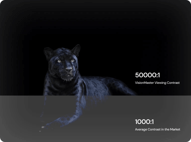 Valerion VisionMaster Max contrast demo comparing 50000:1 with average 1000:1 ratio.