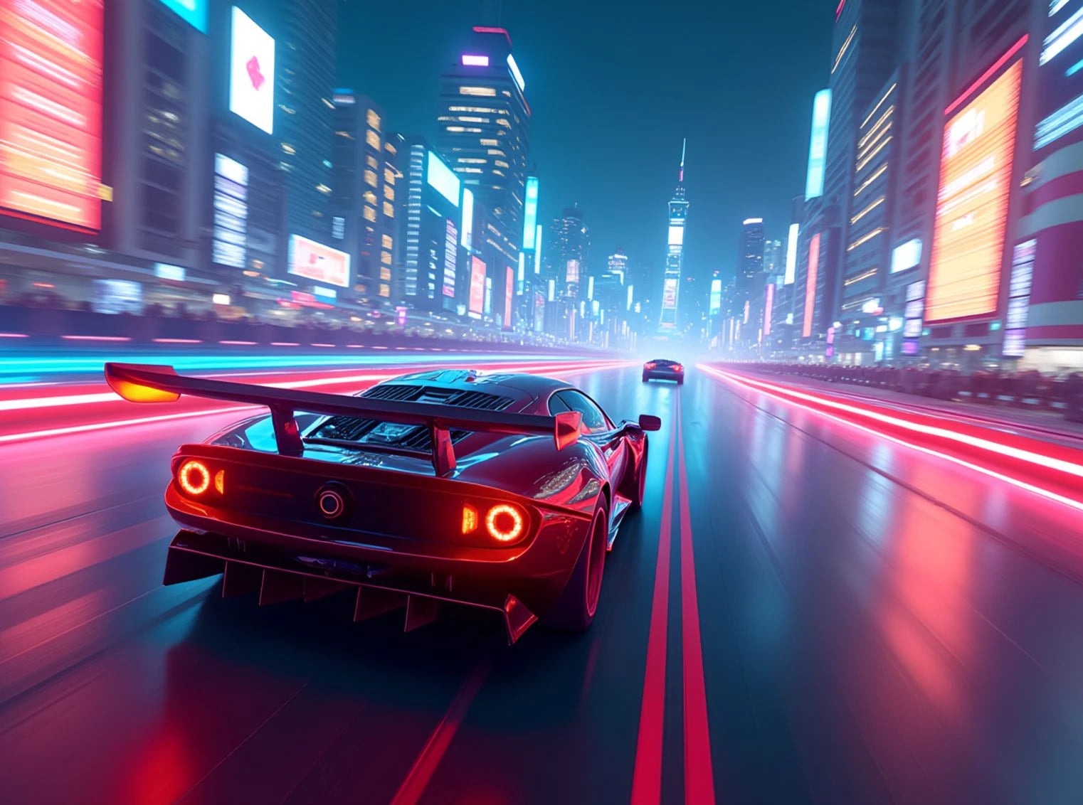 Valerion VisionMaster Max displaying vivid gaming visuals with neon city racing scene.
